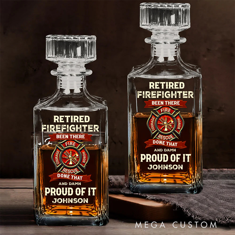Personalized Firefighter Whiskey Decanter Set Retired Firefighter Custom Name Decanter Set Gift for Retired Firefighters