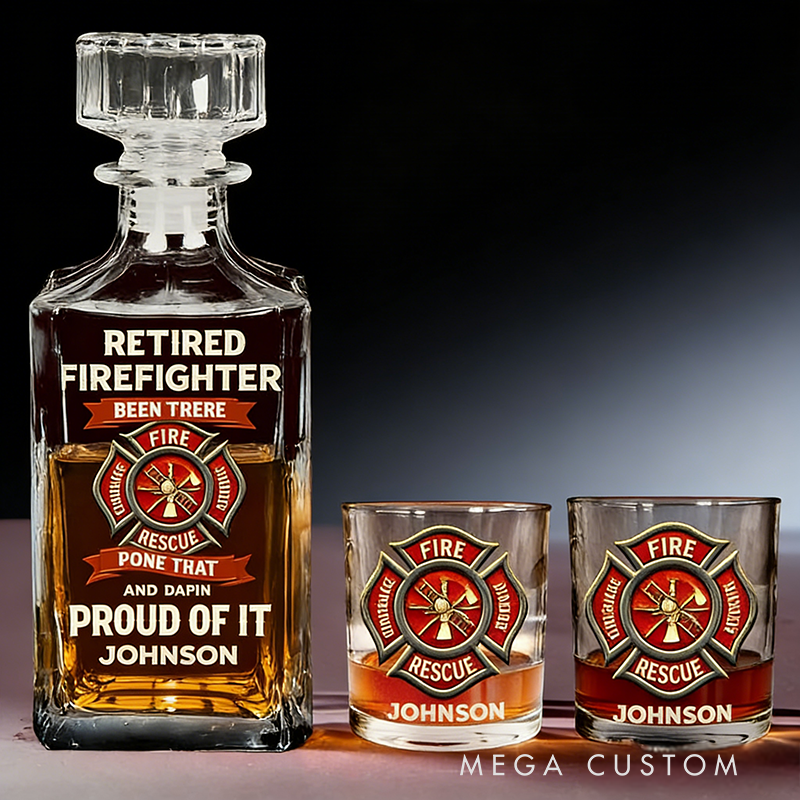 Personalized Firefighter Whiskey Decanter Set Retired Firefighter Custom Name Decanter Set Gift for Retired Firefighters