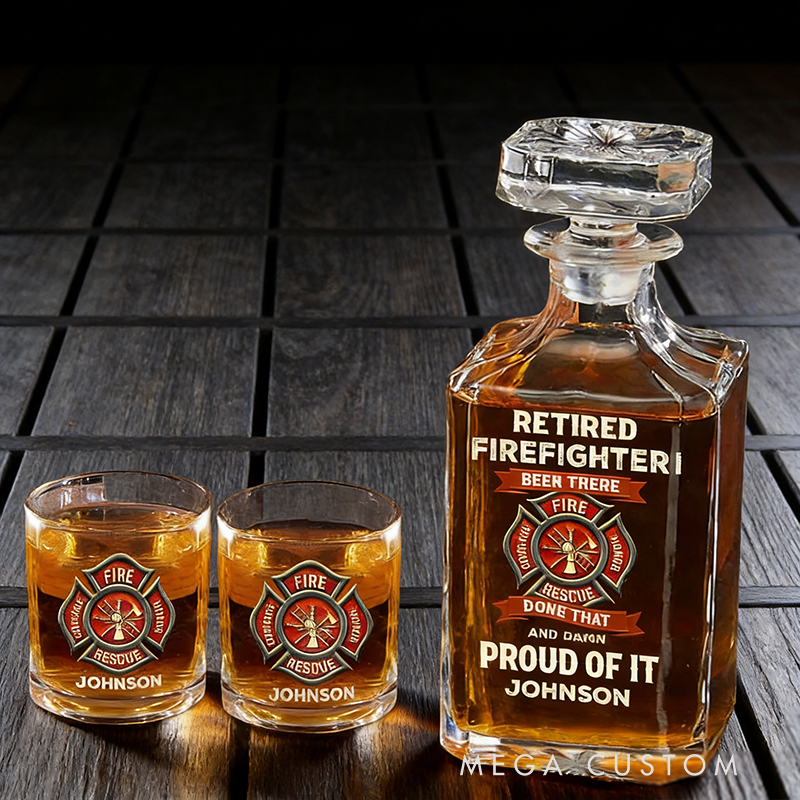 Personalized Firefighter Whiskey Decanter Set Retired Firefighter Custom Name Decanter Set Gift for Retired Firefighters