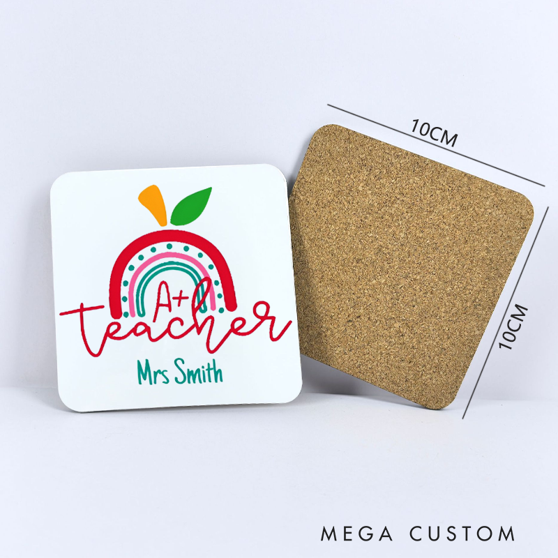 Personalized Coasters for Teachers Apple Rainbow Teacher Appreciation Gift for Teachers