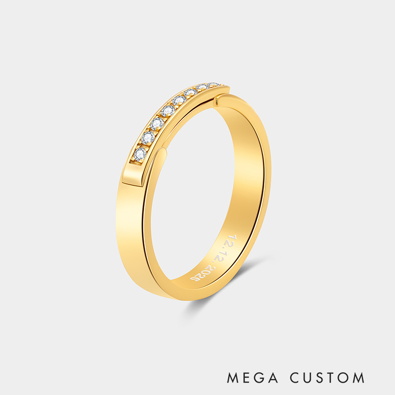 Personalized Sterling Silver Hinged Couple Rings with Inside Custom Engraving