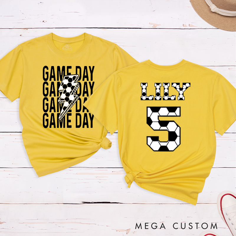 Personalized Game Day Soccer T-Shirt with Custom Name and Number