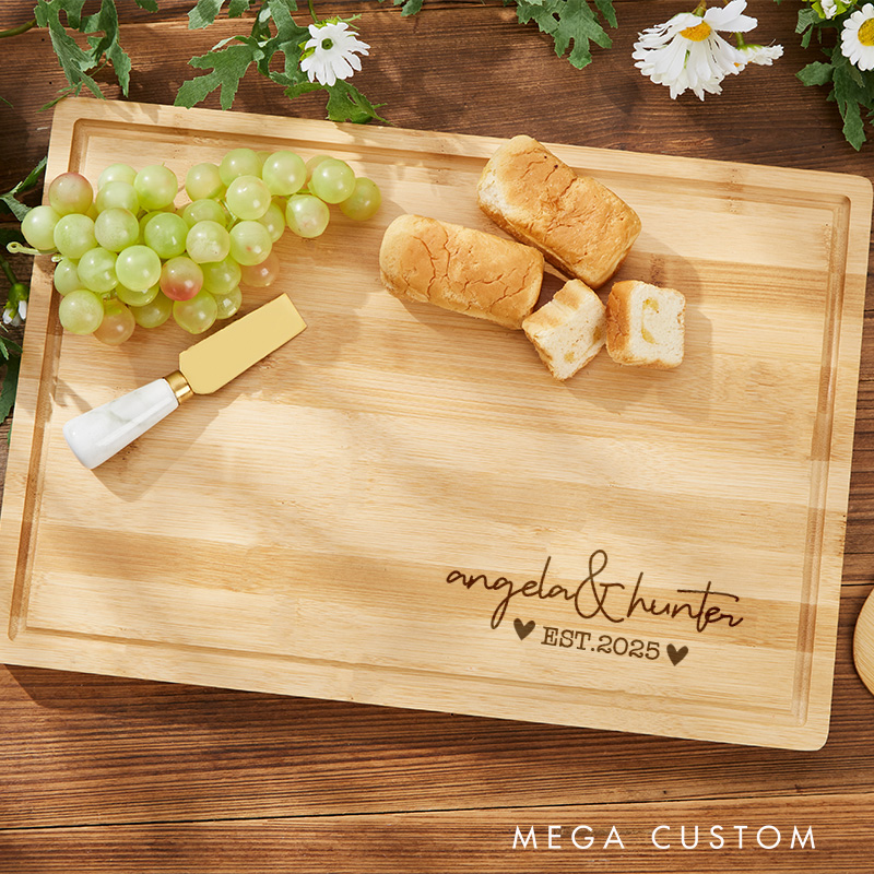 Personalized Wooden Bamboo Couple Cutting Board Anniversary Engagement Wedding Gift For Newlywed