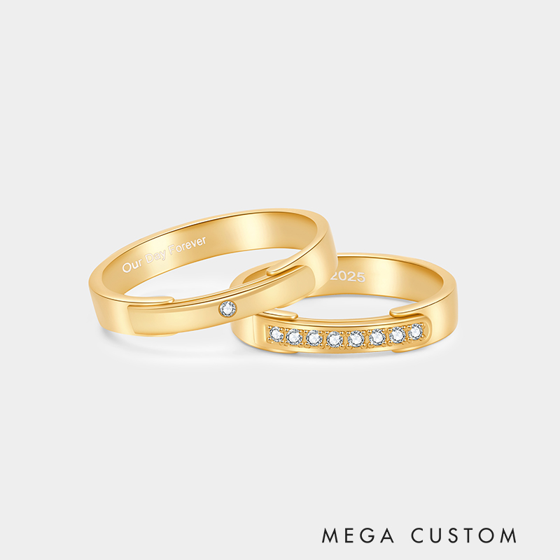 Personalized Sterling Silver Hinged Couple Rings with Inside Custom Engraving