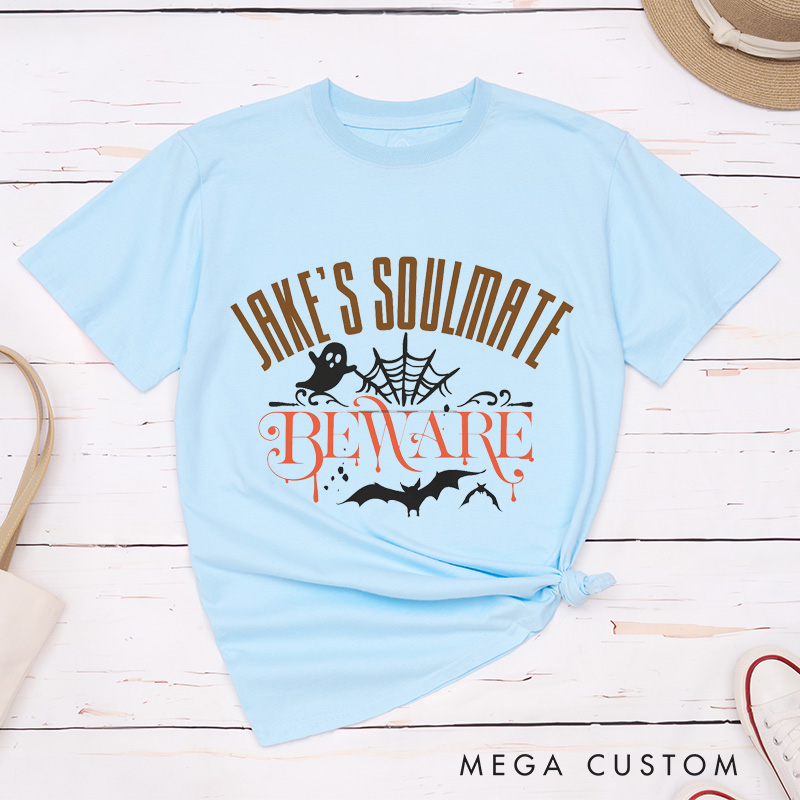Personalized Soulmate Couple T-Shirt Couple Matching Halloween T-Shirt Bat and Ghost Shirt