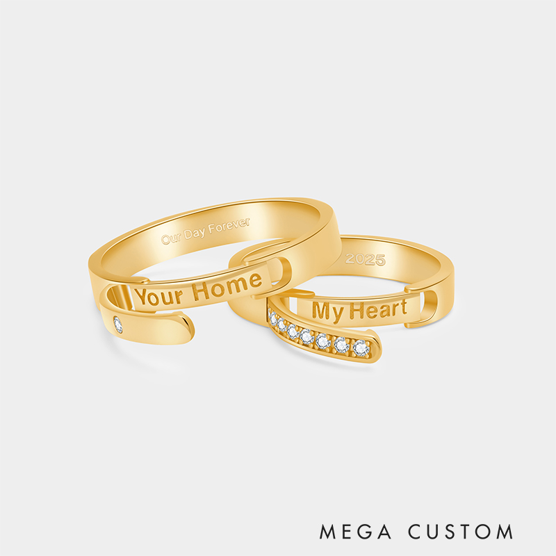 Personalized Sterling Silver Hinged Couple Rings with Inside Custom Engraving