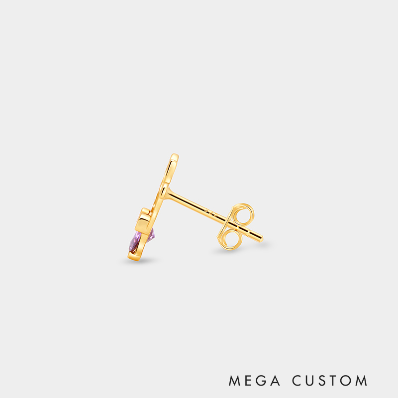 Personalized Heart-Shaped Birthstone Stud Earrings with Cat Motif Sterling Silver Jewelry Gift for Her