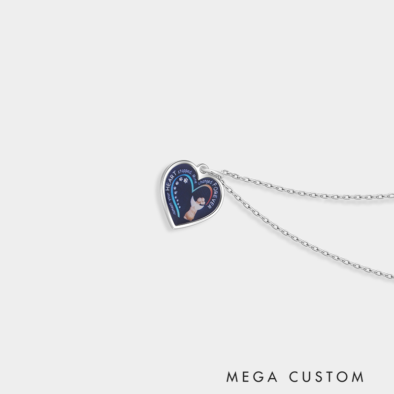 Personalized Sterling Silver Heart Pet Memorial Necklace with Custom Pet Image