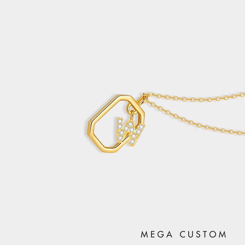 Personalized Sterling Silver 26 Letter Alphabet Octagon Framed Necklace with Custom Letter Choice