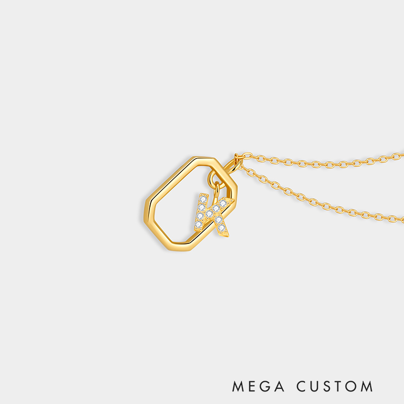 Personalized Sterling Silver 26 Letter Alphabet Octagon Framed Necklace with Custom Letter Choice