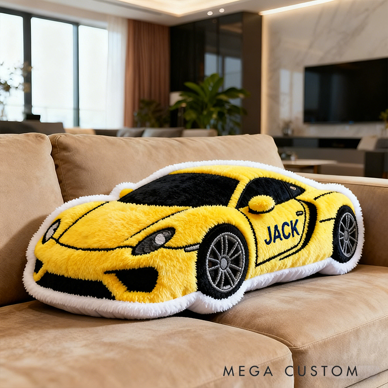 Personalized Yellow Racing Car Pillow with Custom Name 3D Graphic Print Unique Cushion Gifts