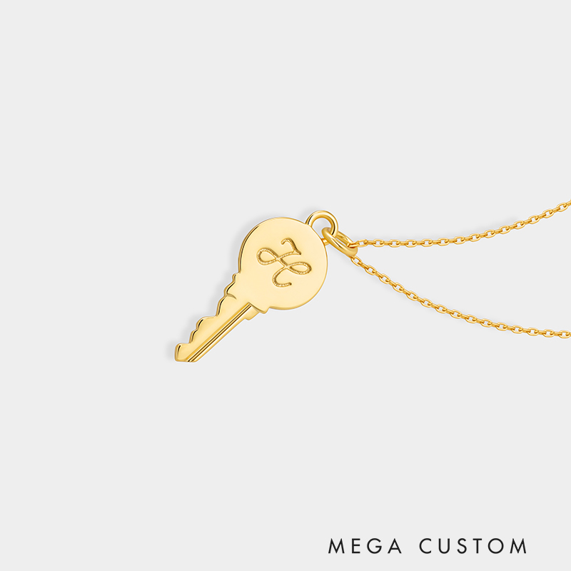 Personalized Sterling Silver Key-Shaped Initial Engraved Necklace