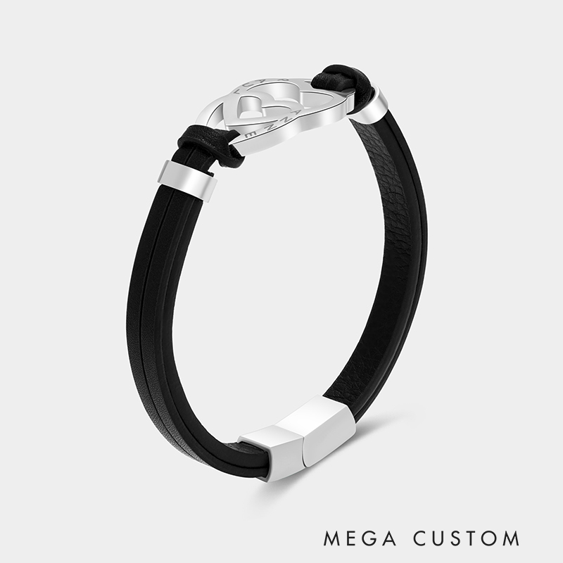 Personalized Stainless Steel Heart in Heart Leather Couple Bracelets with Custom Names for Lovers