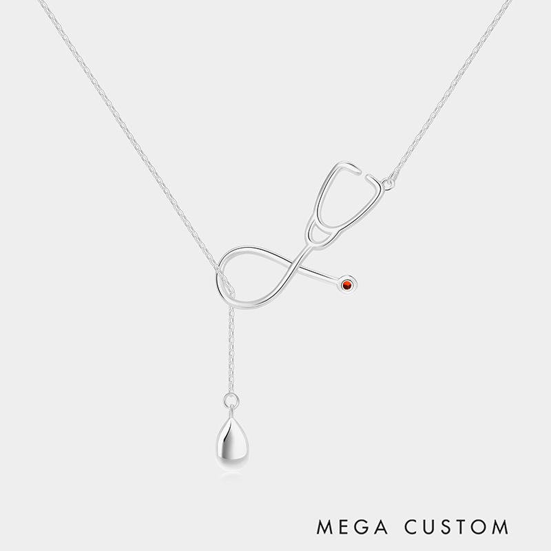 Personalized Personalized Stethoscope Y-Shaped Stethoscope Necklace – Customizable with birthstone and letter teardrop pendant 925 Sterling Silver Gifts for Her