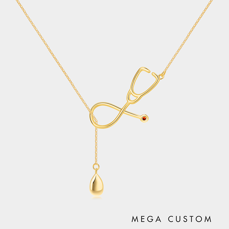 Personalized Personalized Stethoscope Y-Shaped Stethoscope Necklace – Customizable with birthstone and letter teardrop pendant 925 Sterling Silver Gifts for Her