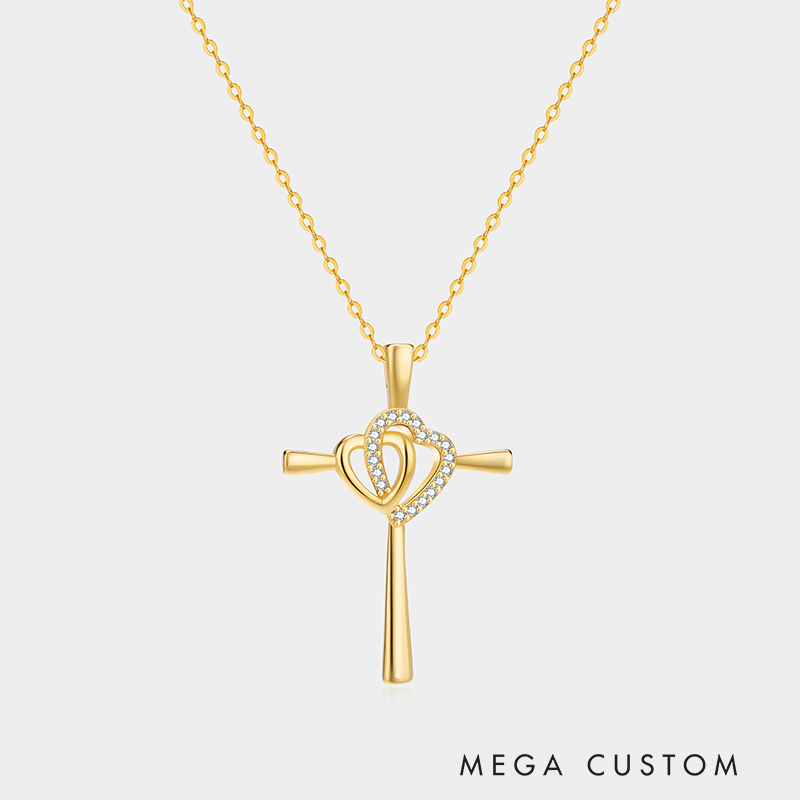 Personalized Sterling Silver Interlocking Hearts Cross Memorial Name Engraved Necklace