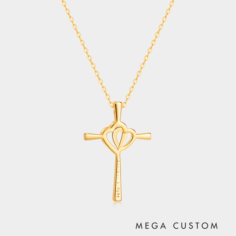 Personalized Sterling Silver Interlocking Hearts Cross Memorial Name Engraved Necklace