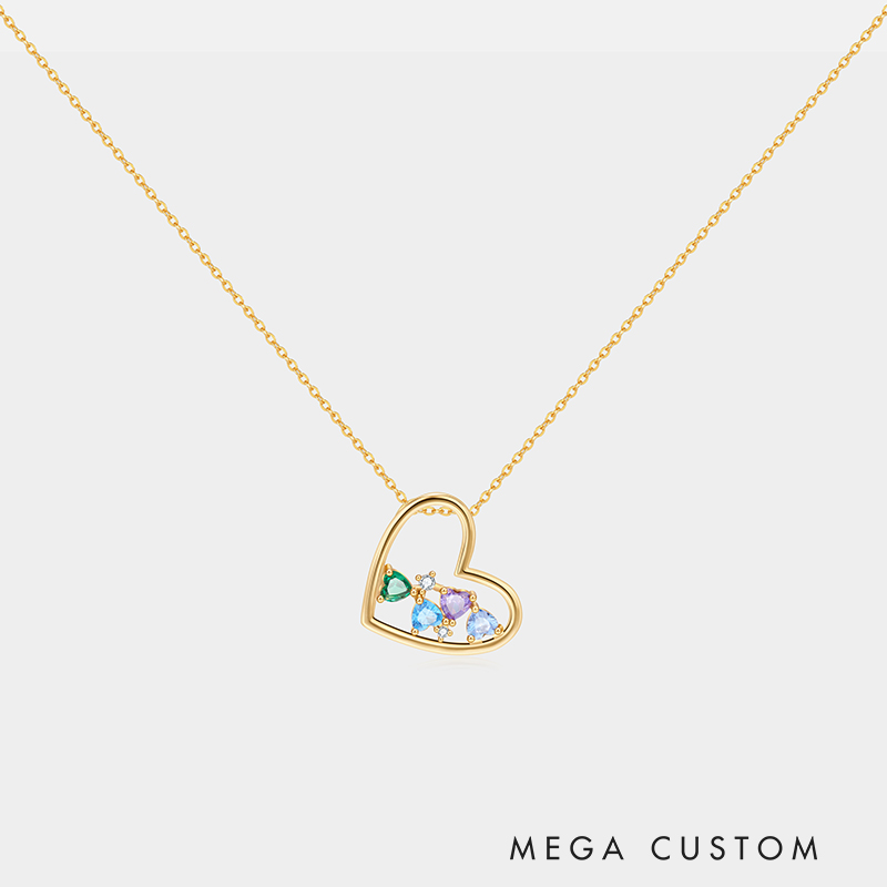 Personalized Sterling Silver Heart Holding Hearts Customizable Family Birthstone Colors and Counts Necklace