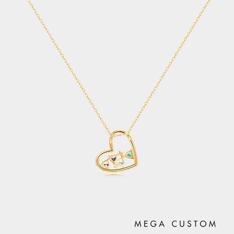 Personalized Sterling Silver Heart Holding Hearts Customizable Family Birthstone Colors and Counts Necklace