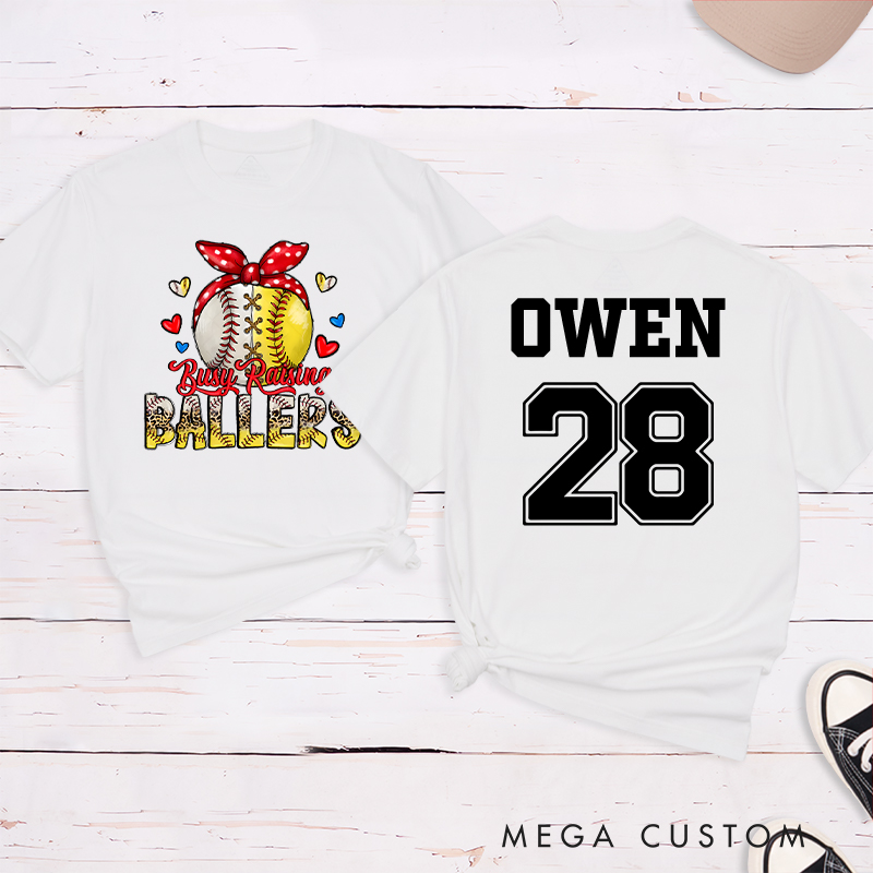 Personalized "Busy Raising Ballers" T-Shirt with Custom Name and Number  