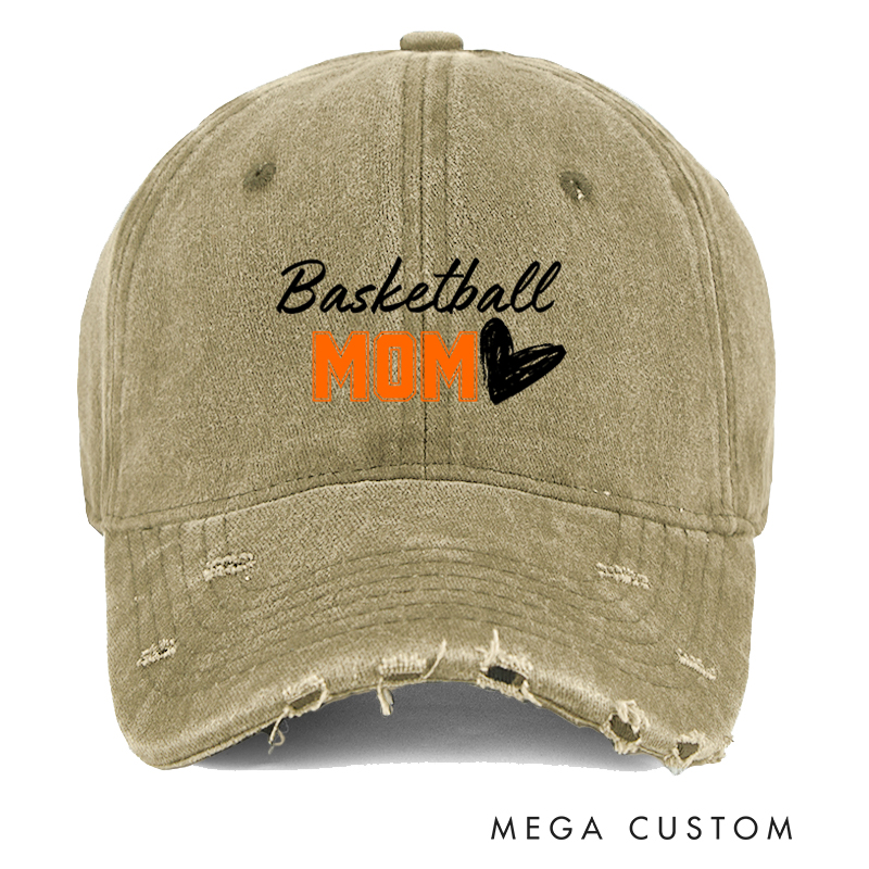 Personalized Basketball Distressed Cap with Customizable Title and Heart Design