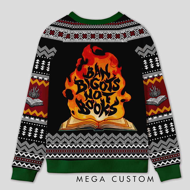 Personalized Anti Book Ban Humor Ugly Sweater Office Holiday Party Gift for Book Defenders