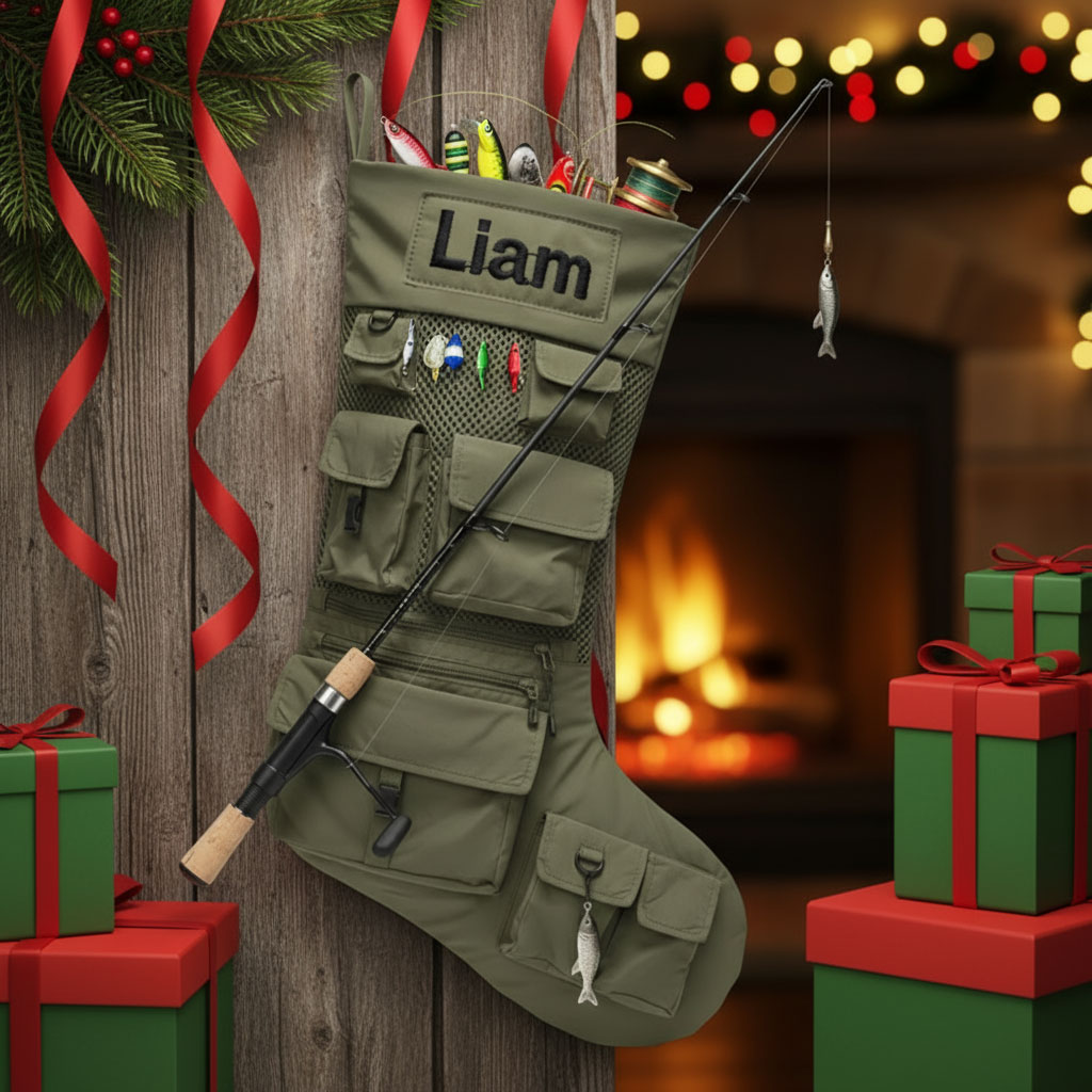 Personalized Fishing-Themed Quilted Christmas Stocking