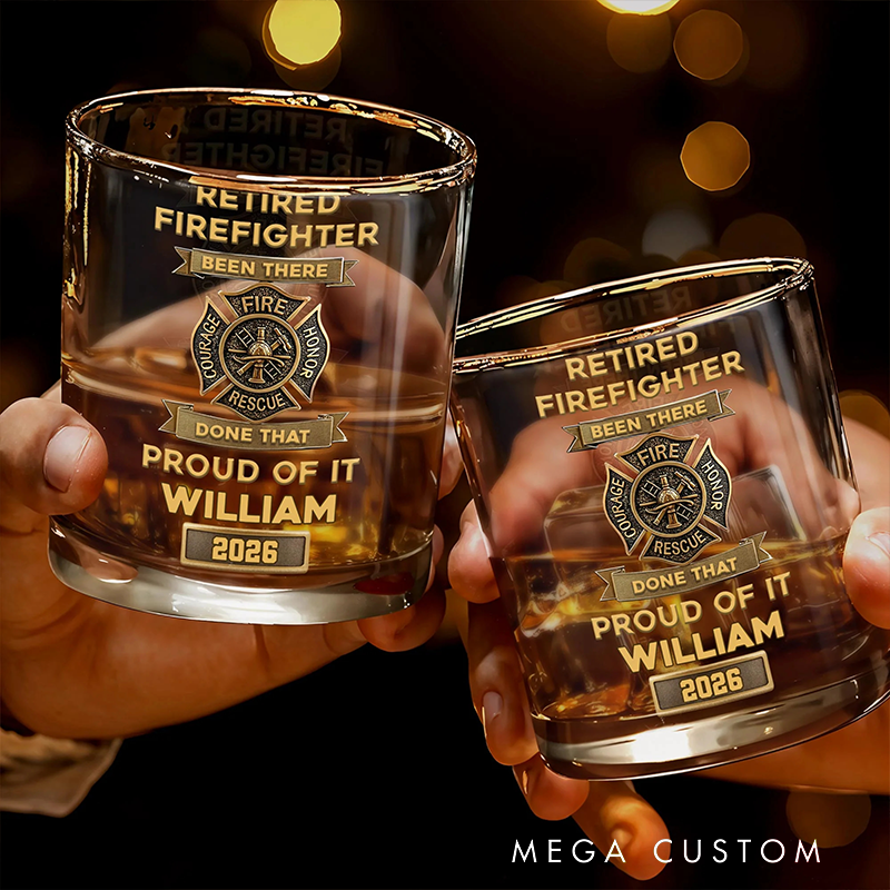 Personalized  Whiskey Glass Retired Firefighter Courage Fire Honor Rescue Badge Gift for Retired Firefighters