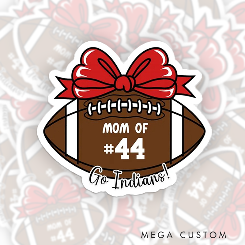 Personalized American Football and Rugby Mom Bow Sticker with Custom Player Decal Name and Number