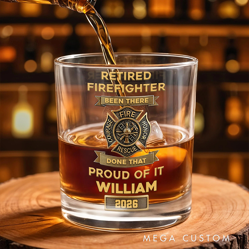 Personalized  Whiskey Glass Retired Firefighter Courage Fire Honor Rescue Badge Gift for Retired Firefighters
