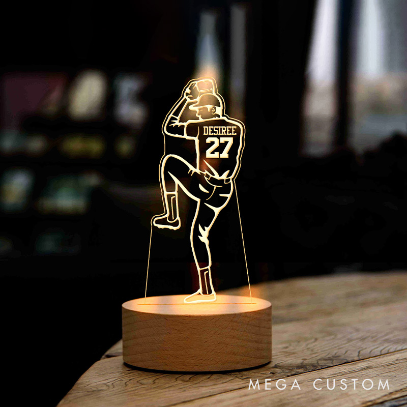 [Copy]Personalized Baseball LED Night Light with Batter Silhouette and Custom Name Design