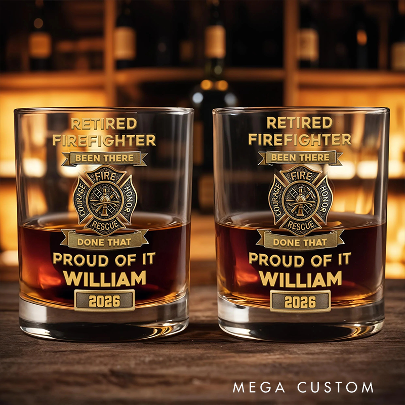 Personalized  Whiskey Glass Retired Firefighter Courage Fire Honor Rescue Badge Gift for Retired Firefighters