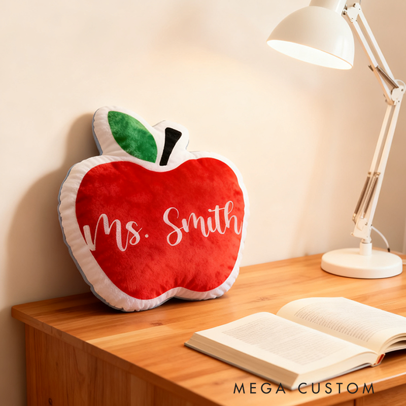 Personalized Teacher Throw Pillow Custom Name with Apple Design Cushion Gift for Teachers