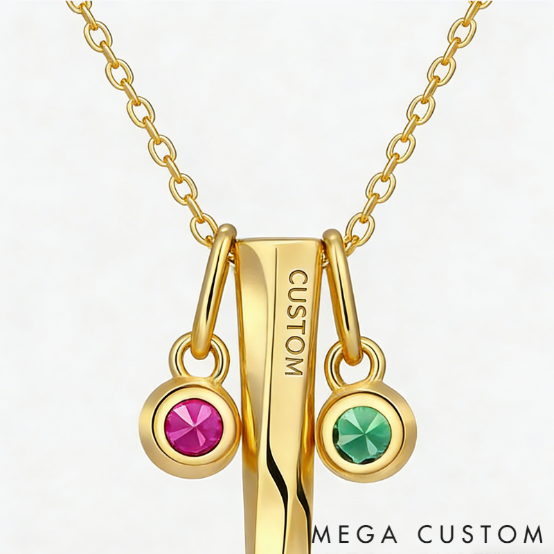 Personalized Sterling Silver Engraved Bar Necklace with Custom Birthstone