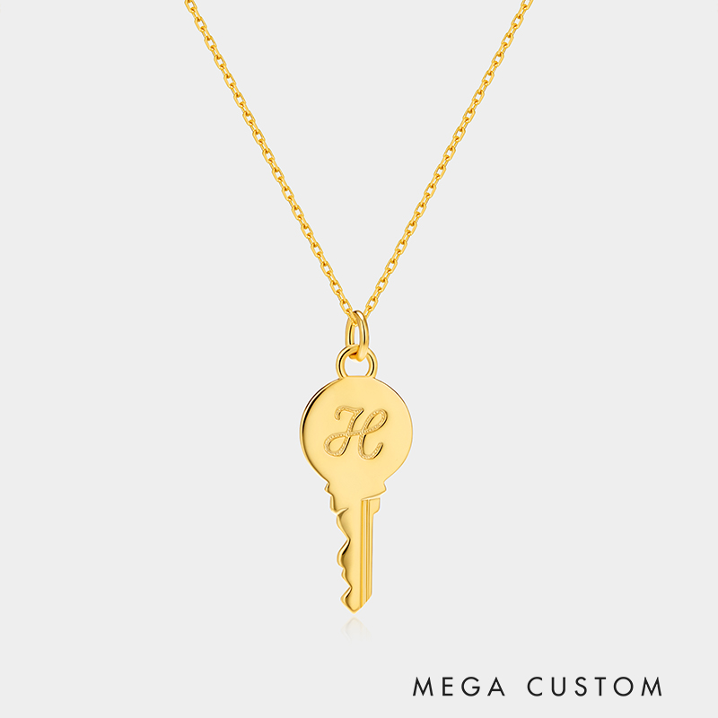 Personalized Sterling Silver Key-Shaped Initial Engraved Necklace