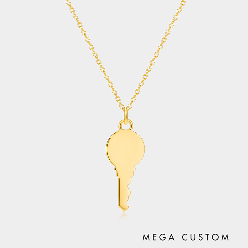 Personalized Sterling Silver Key-Shaped Initial Engraved Necklace