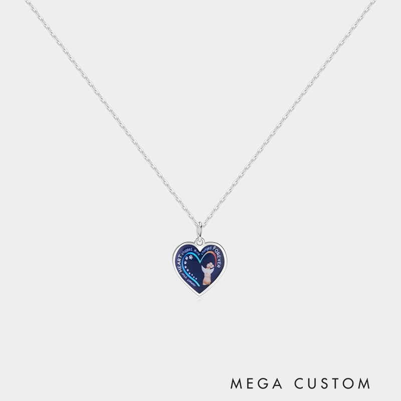 Personalized Sterling Silver Heart Pet Memorial Necklace with Custom Pet Image