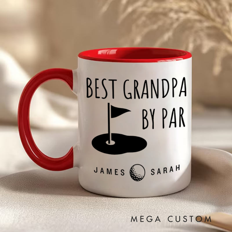 Personalized Golf Mug with "Best Grandpa By Par" Design and Custom Names Thoughtful Gift for Golf Enthusiasts
