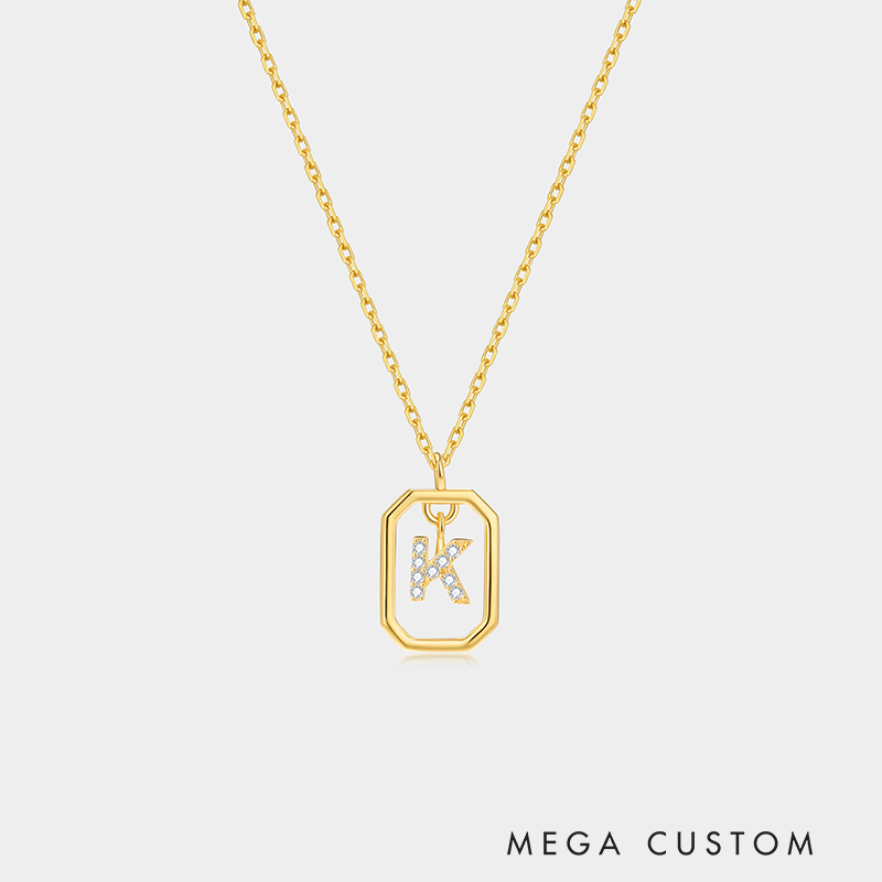 Personalized Sterling Silver 26 Letter Alphabet Octagon Framed Necklace with Custom Letter Choice