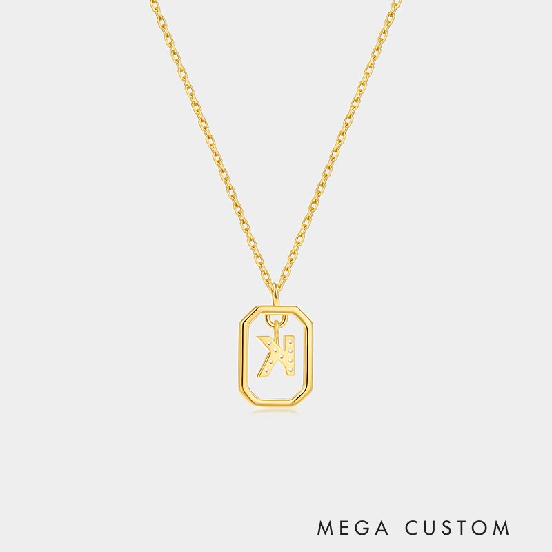 Personalized Sterling Silver 26 Letter Alphabet Octagon Framed Necklace with Custom Letter Choice