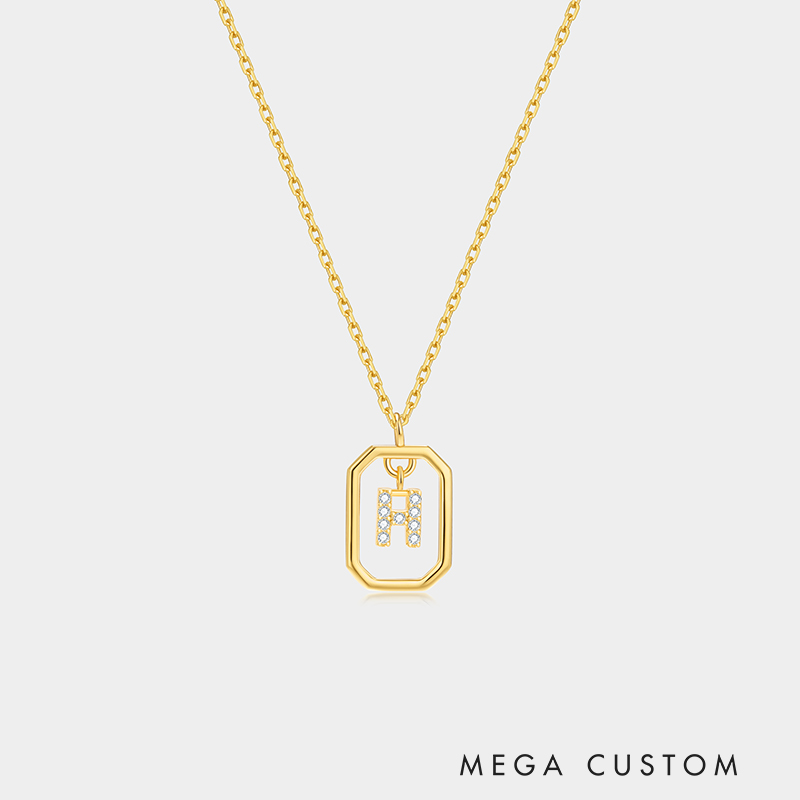 Personalized Sterling Silver 26 Letter Alphabet Octagon Framed Necklace with Custom Letter Choice