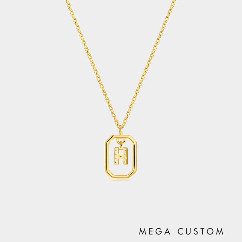 Personalized Sterling Silver 26 Letter Alphabet Octagon Framed Necklace with Custom Letter Choice