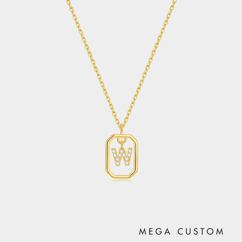 Personalized Sterling Silver 26 Letter Alphabet Octagon Framed Necklace with Custom Letter Choice