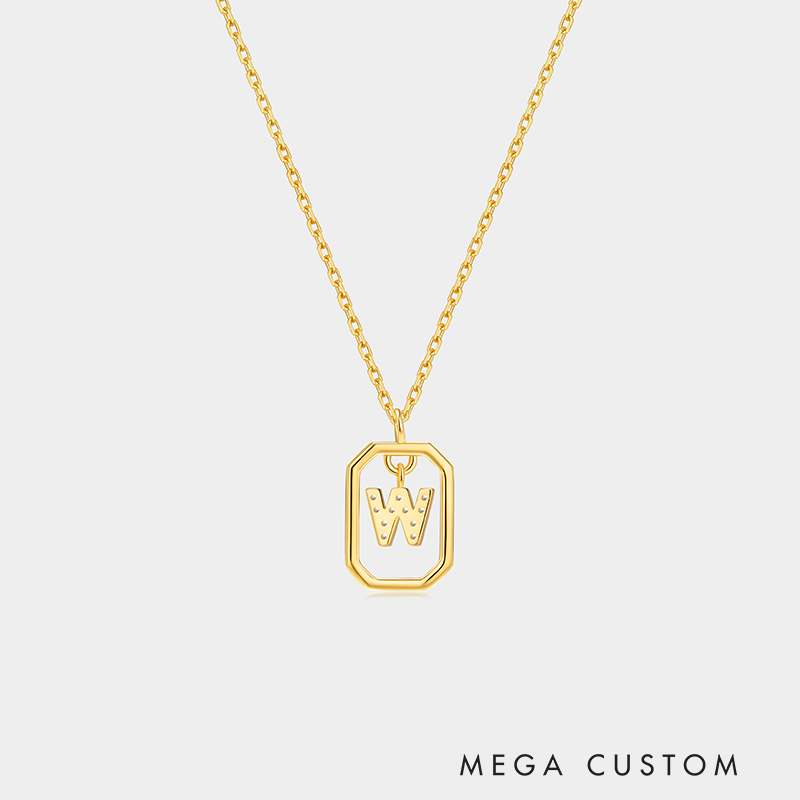 Personalized Sterling Silver 26 Letter Alphabet Octagon Framed Necklace with Custom Letter Choice