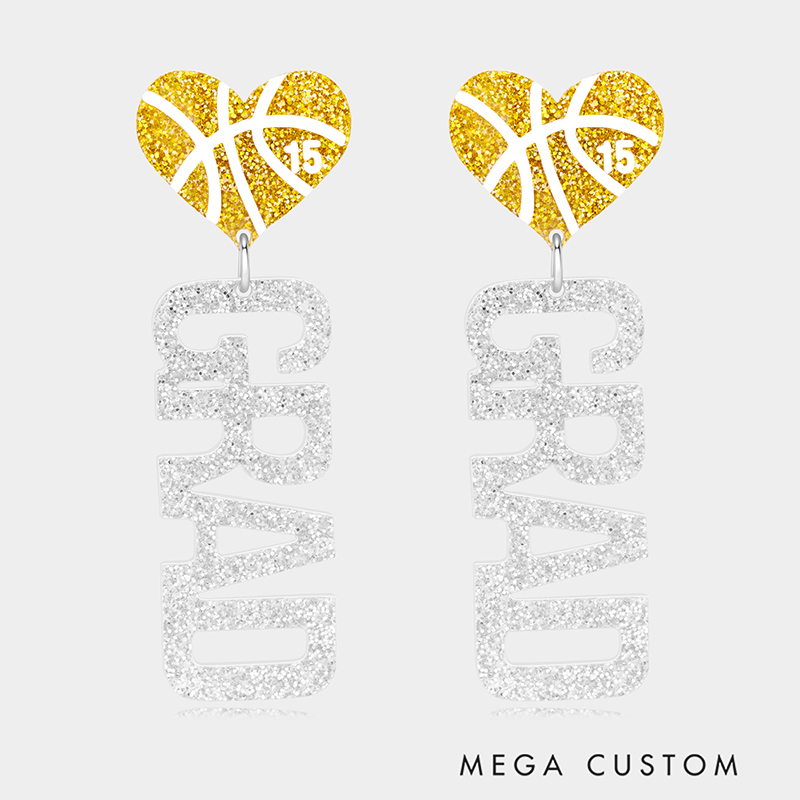 Personalized Acrylic Basketball Heart Earrings with Custom Name and Number
