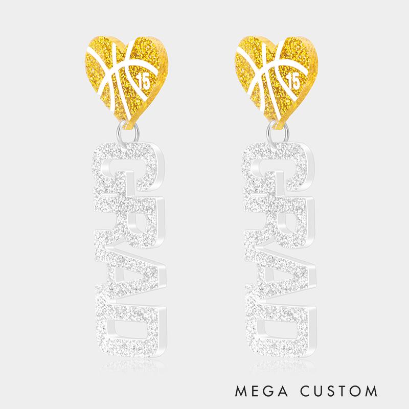 Personalized Acrylic Basketball Heart Earrings with Custom Name and Number