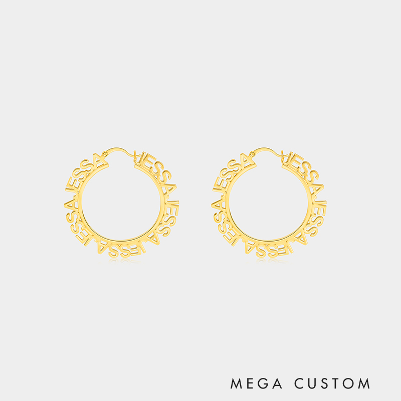 Personalized Custom Engraved Name Wrapped Large Hoop Earrings