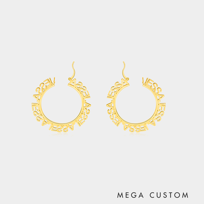 Personalized Custom Engraved Name Wrapped Large Hoop Earrings