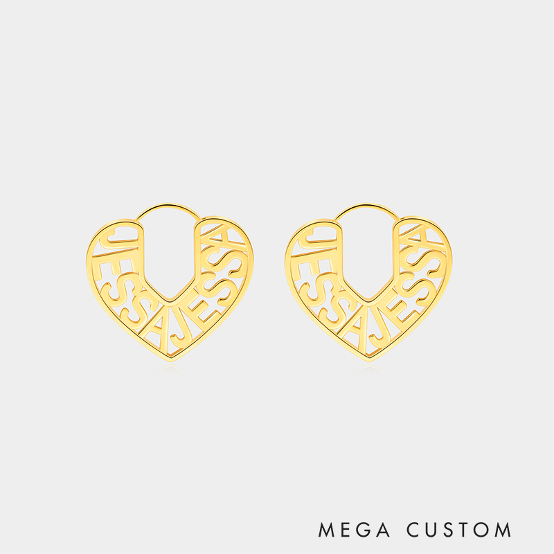 Personalized Custom Name Engraved Heart Outline Dangle Earrings