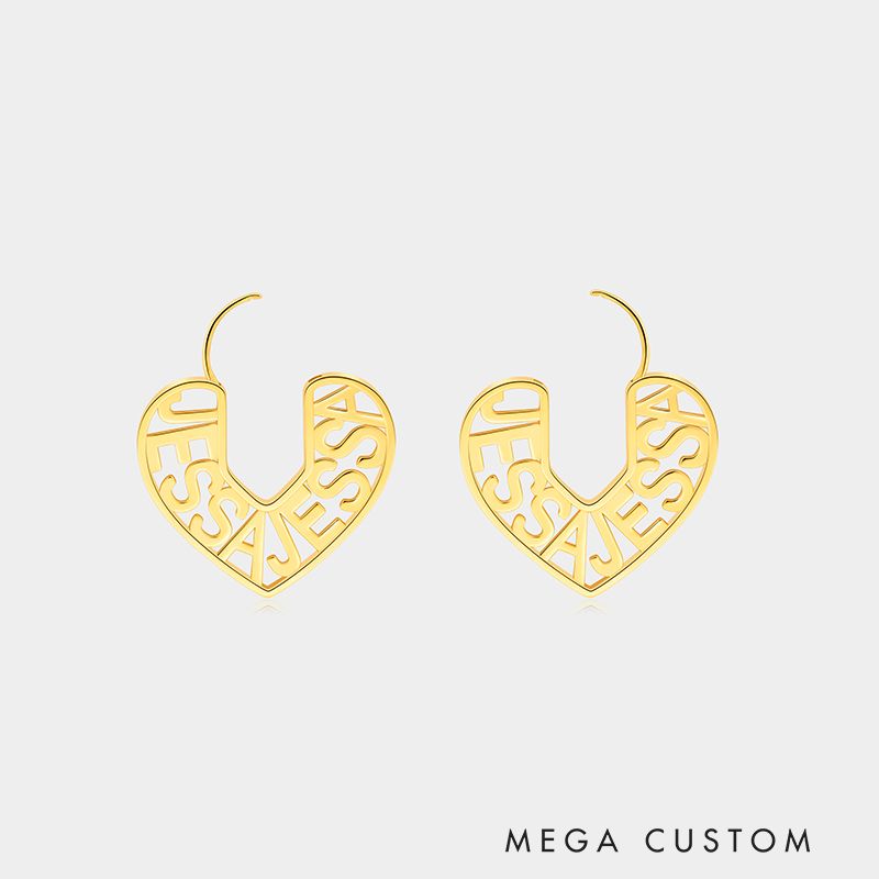 Personalized Custom Name Engraved Heart Outline Dangle Earrings